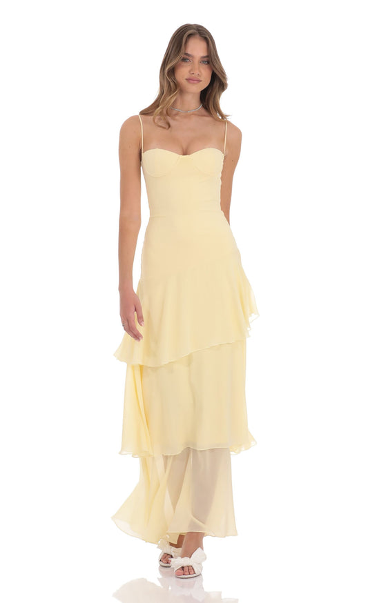 LONG RUFFLE MAXI DRESS – SUNFLOWER YELLOW