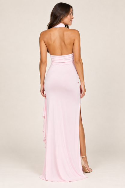 Rosalie Blush Draped Halter Maxi Dress