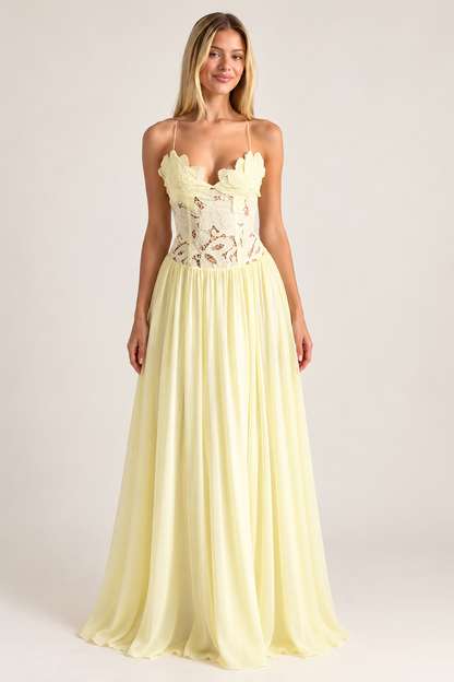 Aurelia Floral Lace Maxi Dress — Butter Yellow