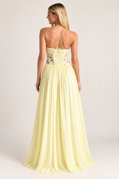 Aurelia Floral Lace Maxi Dress — Butter Yellow