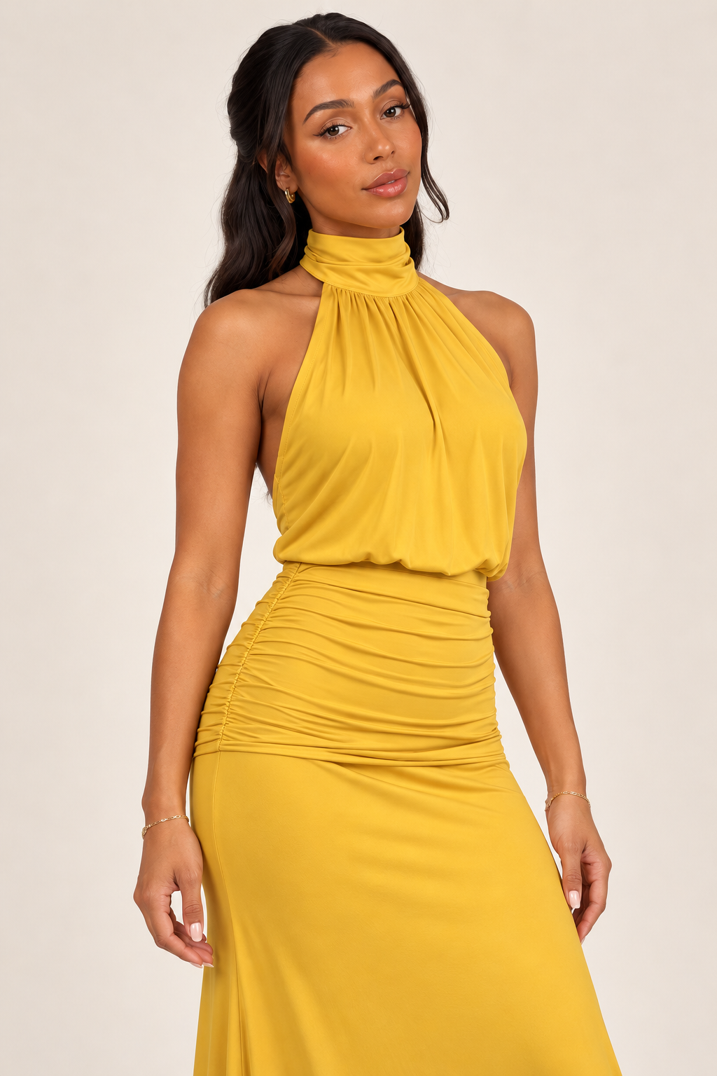 Solana Halter Maxi Dress — Golden Yellow
