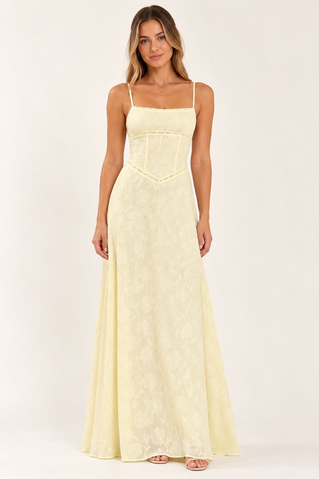 Celeste Floral Lace-Up Maxi Dress — Butter Yellow
