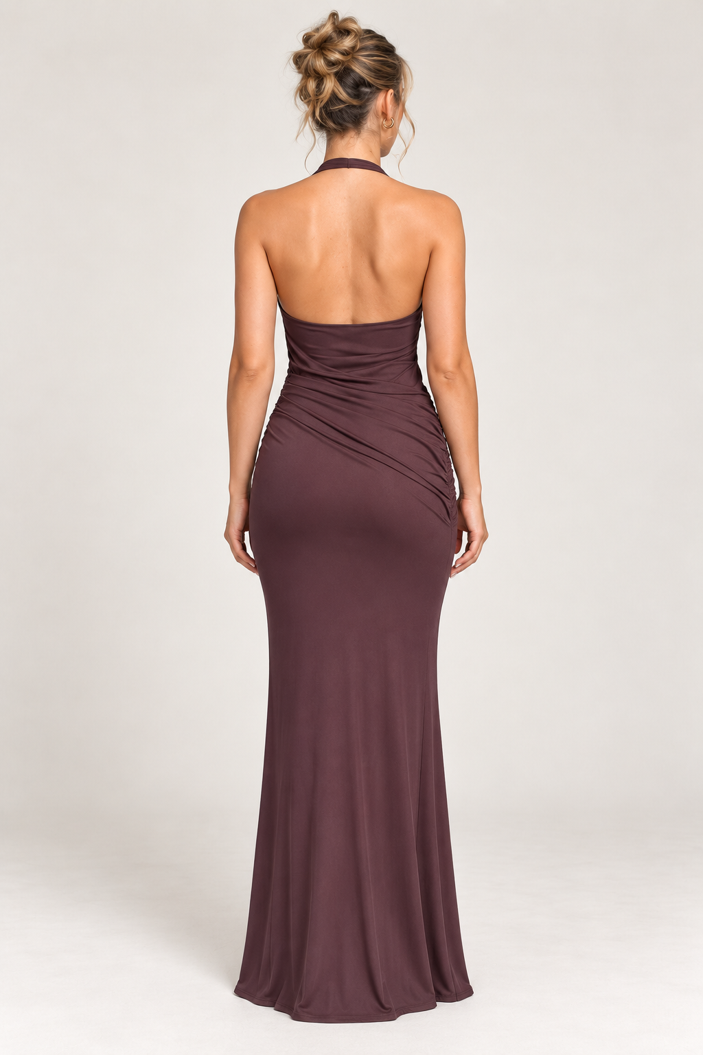 Plum Serene Draped Halter Maxi Dress
