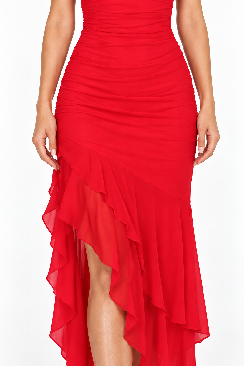 Scarlet Bloom Ruffle Maxi Dress