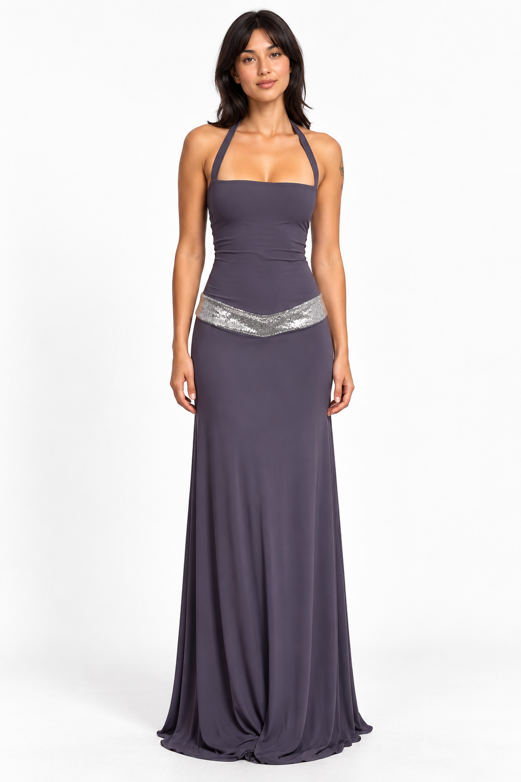 Moonlit Slate Halter Gown