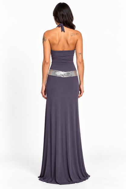 Moonlit Slate Halter Gown