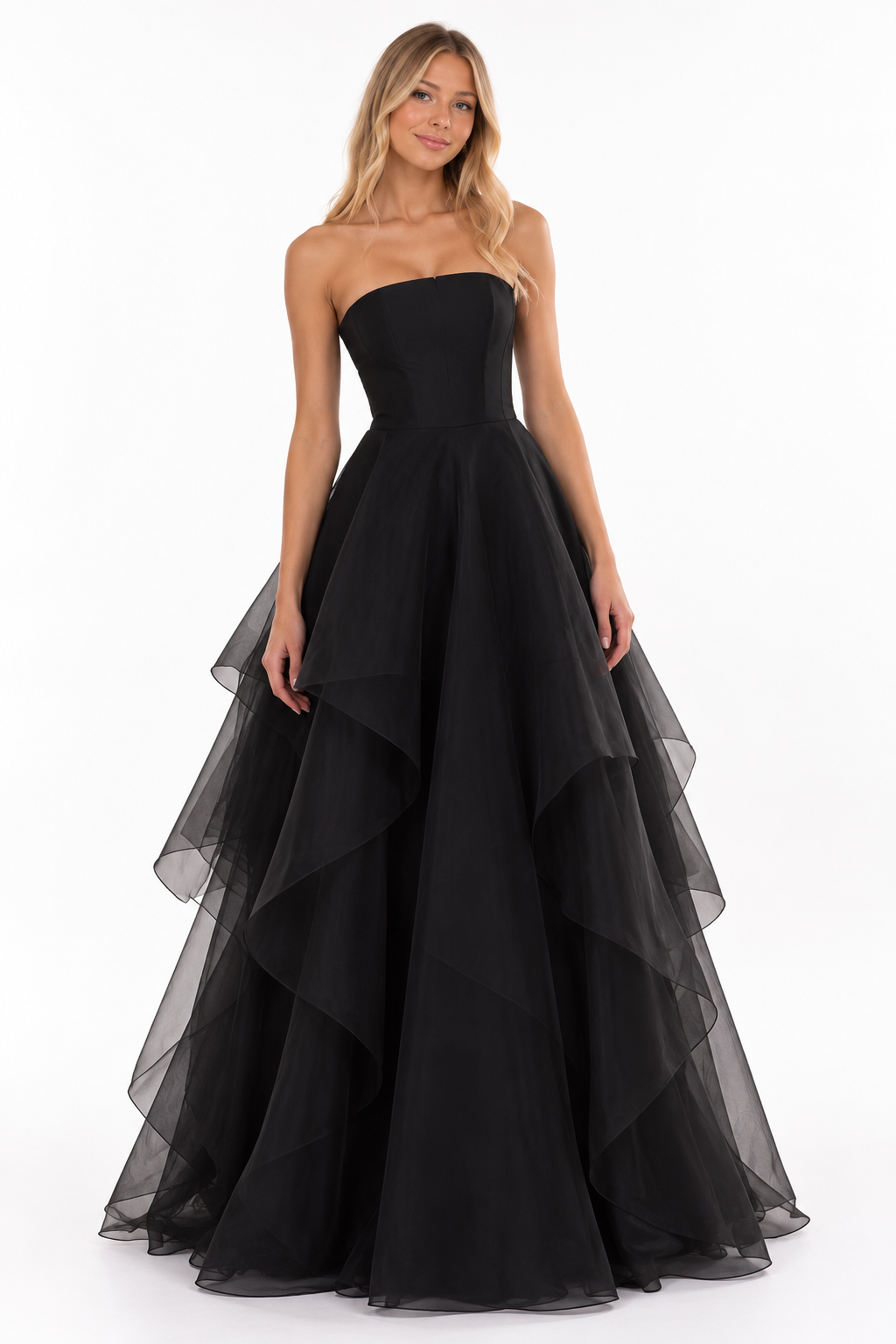Noir Bloom Strapless Gown