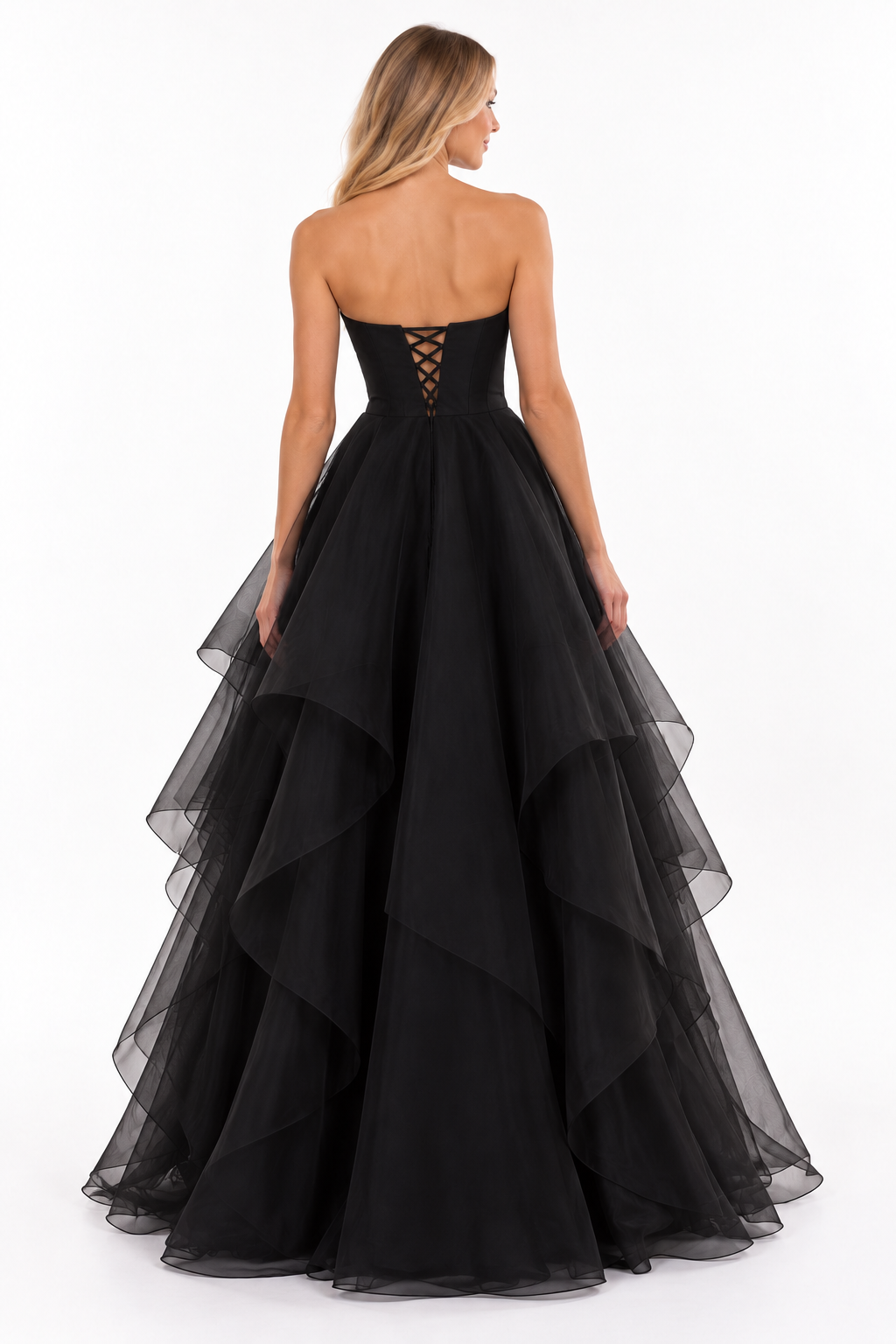 Noir Bloom Strapless Gown