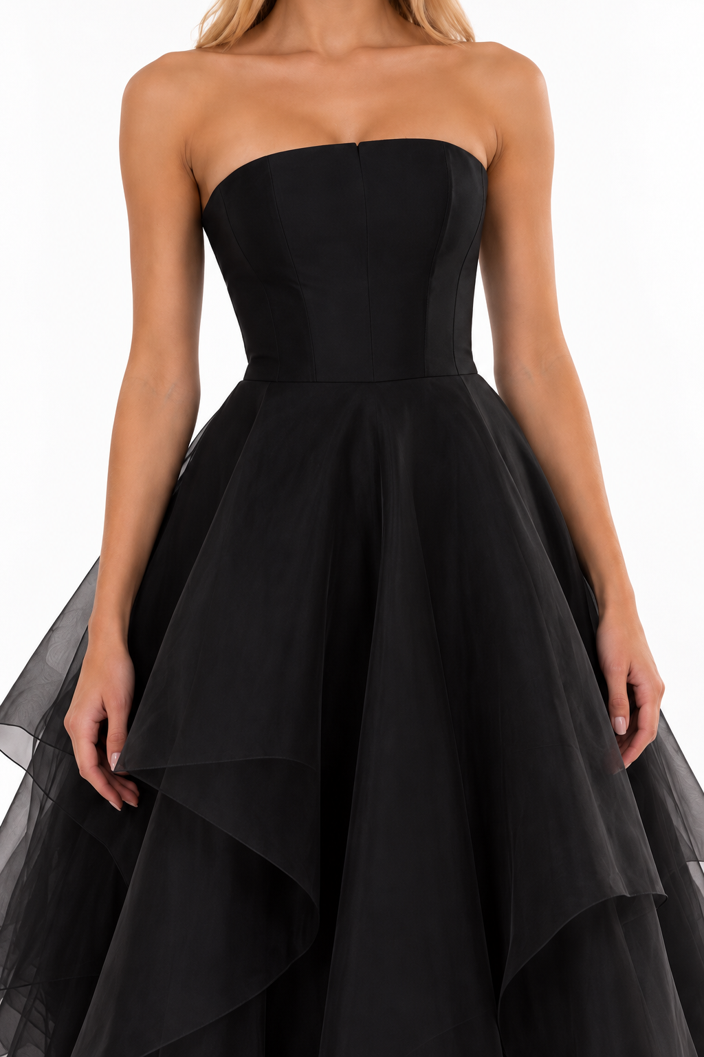 Noir Bloom Strapless Gown