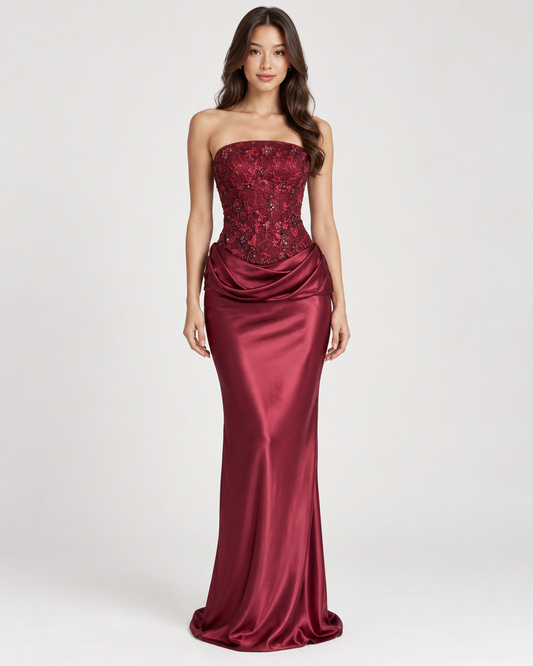 Calista Bordeaux Corset Gown