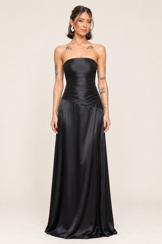 Odette Satin Cape Maxi Dress