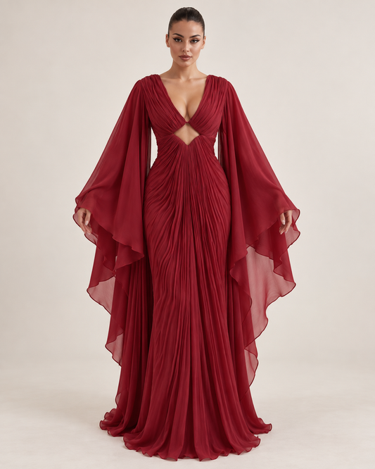 Mirevra Pleated Cape Maxi Dress