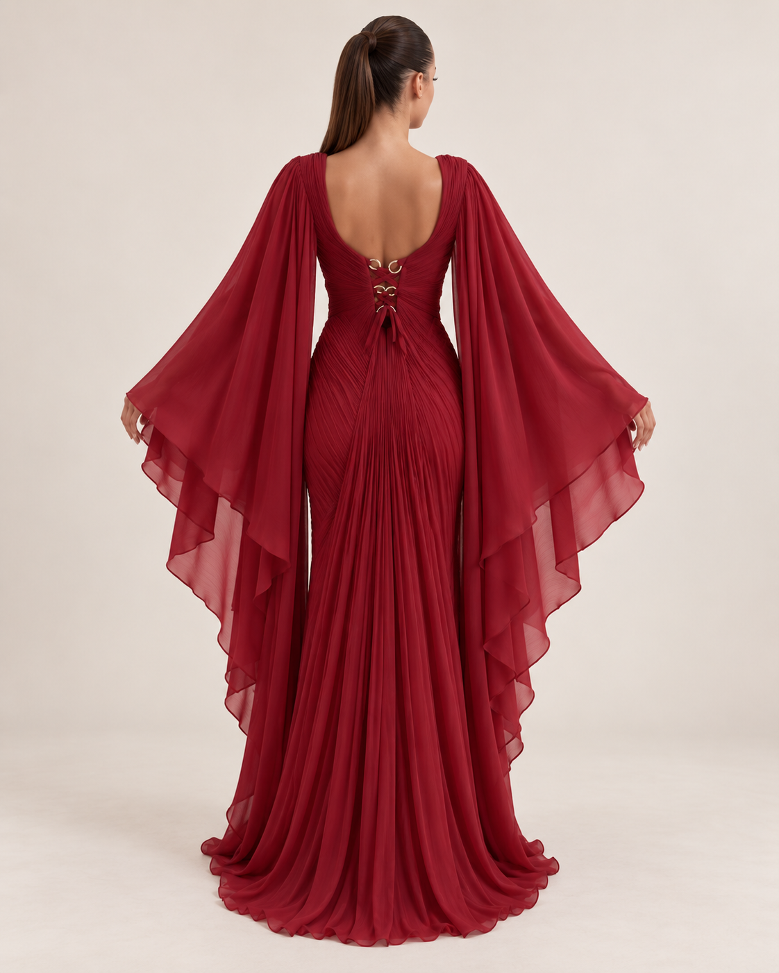 Mirevra Pleated Cape Maxi Dress