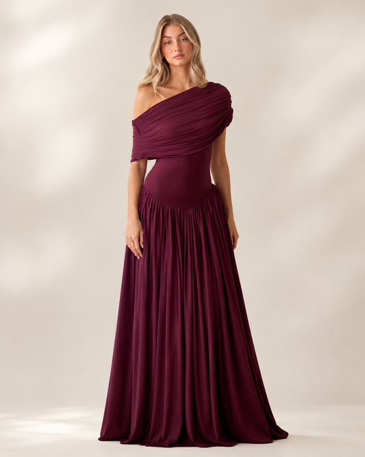 Valenne Draped Maxi Dress – Merlot