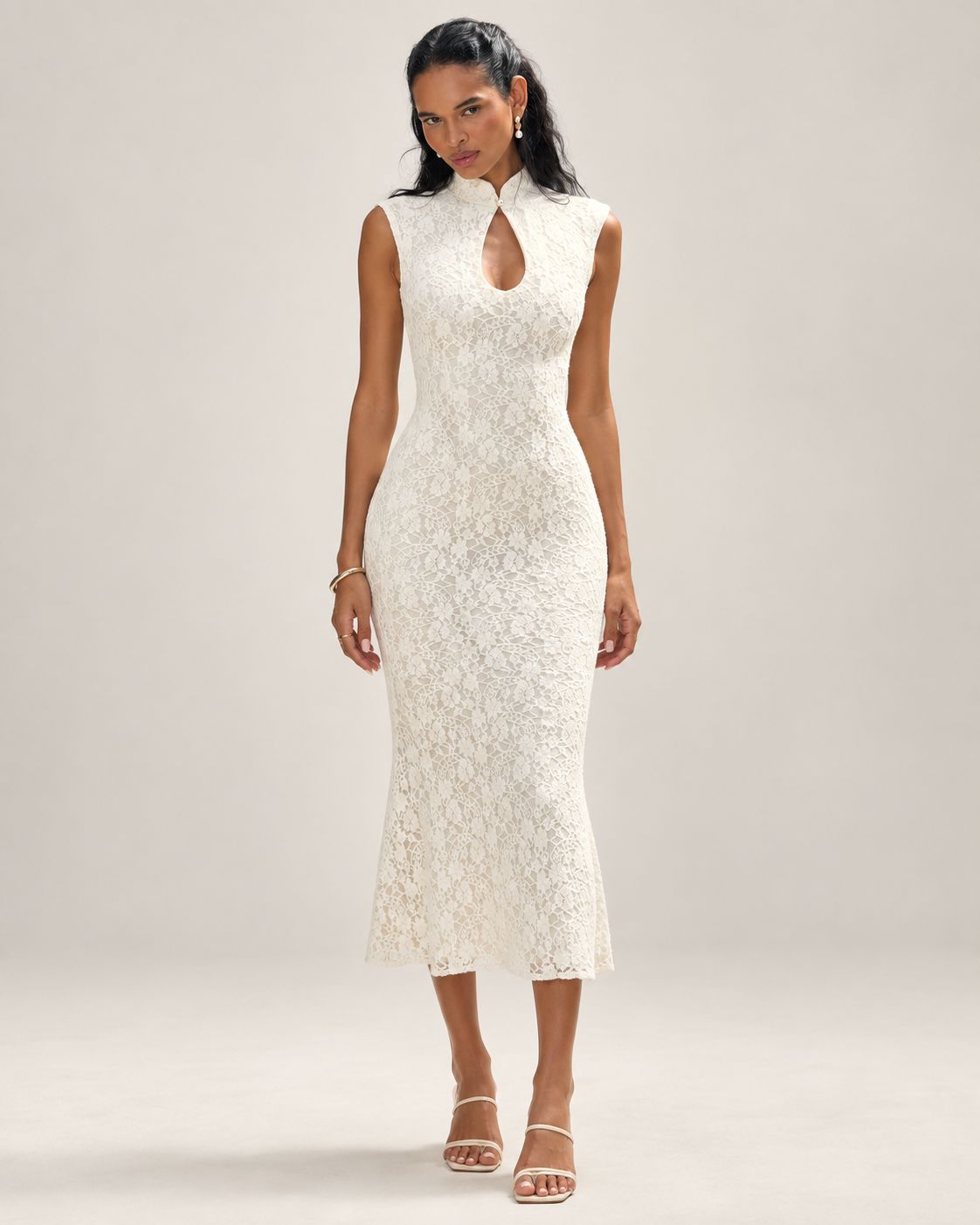 Élodie Ivory Lace Midi Dress