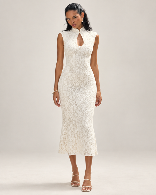 Élodie Ivory Lace Midi Dress