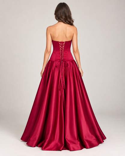 Valentina Raspberry Satin Ballgown