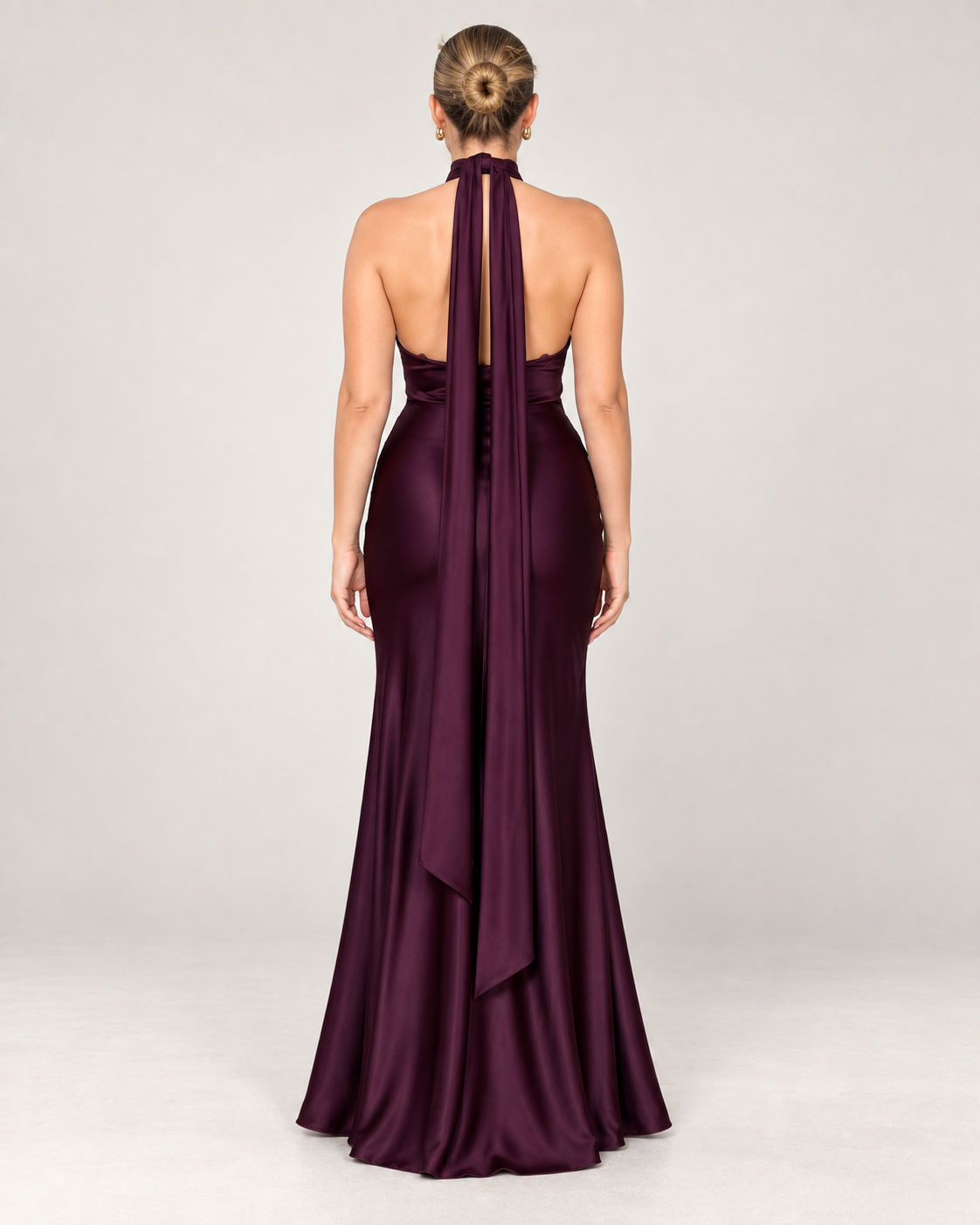 Amara Plum Satin Halter Gown
