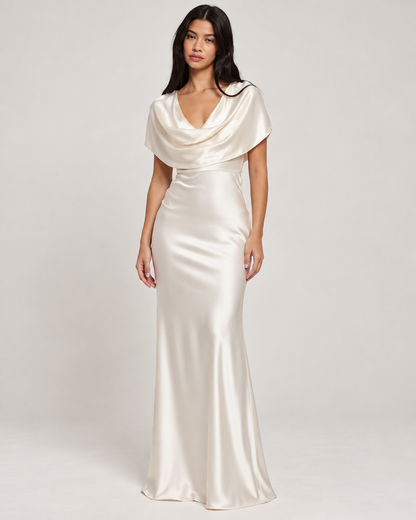 Seraphina Ivory Satin Cowl Gown