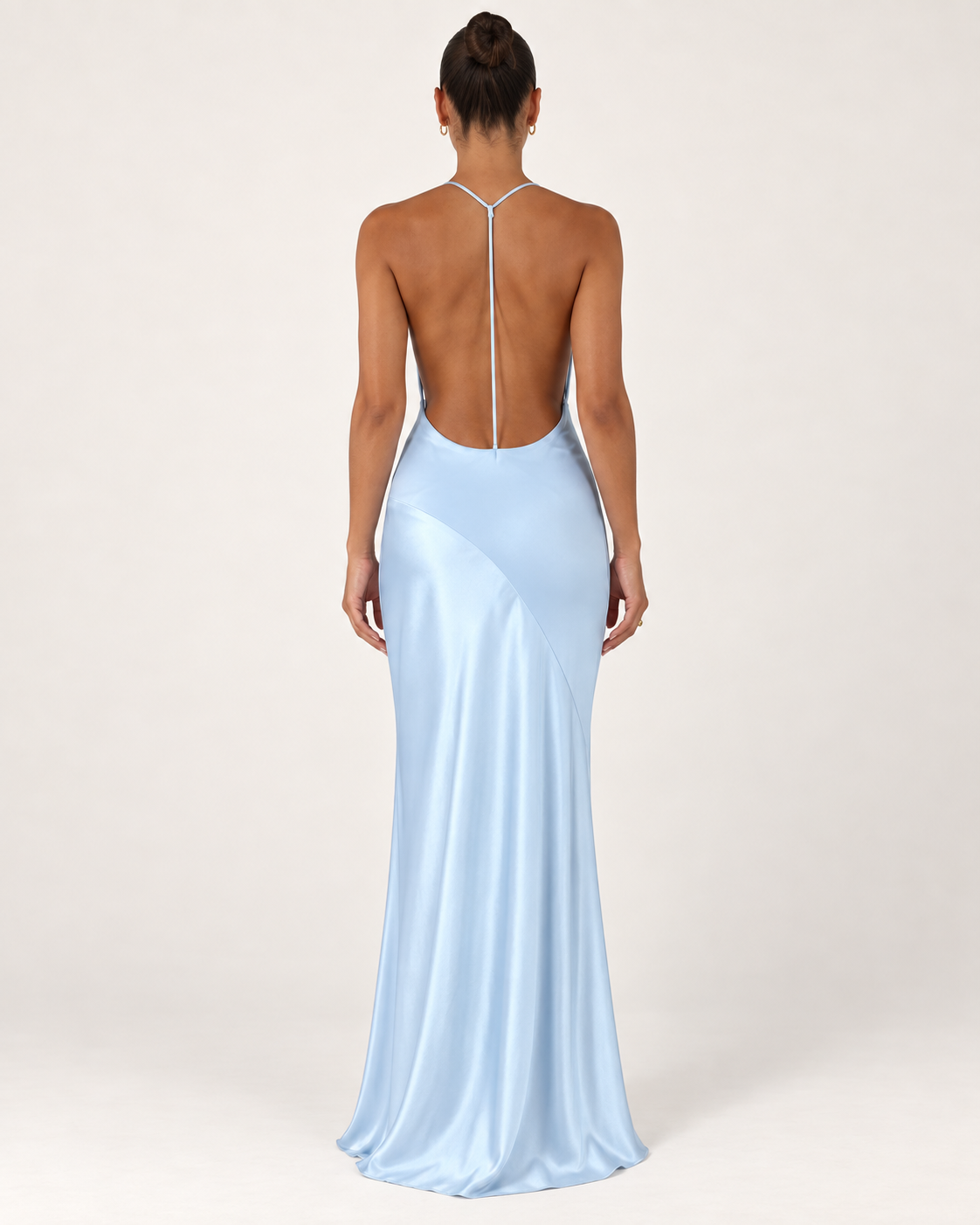 Celeste Powder-Blue Satin Halter Gown