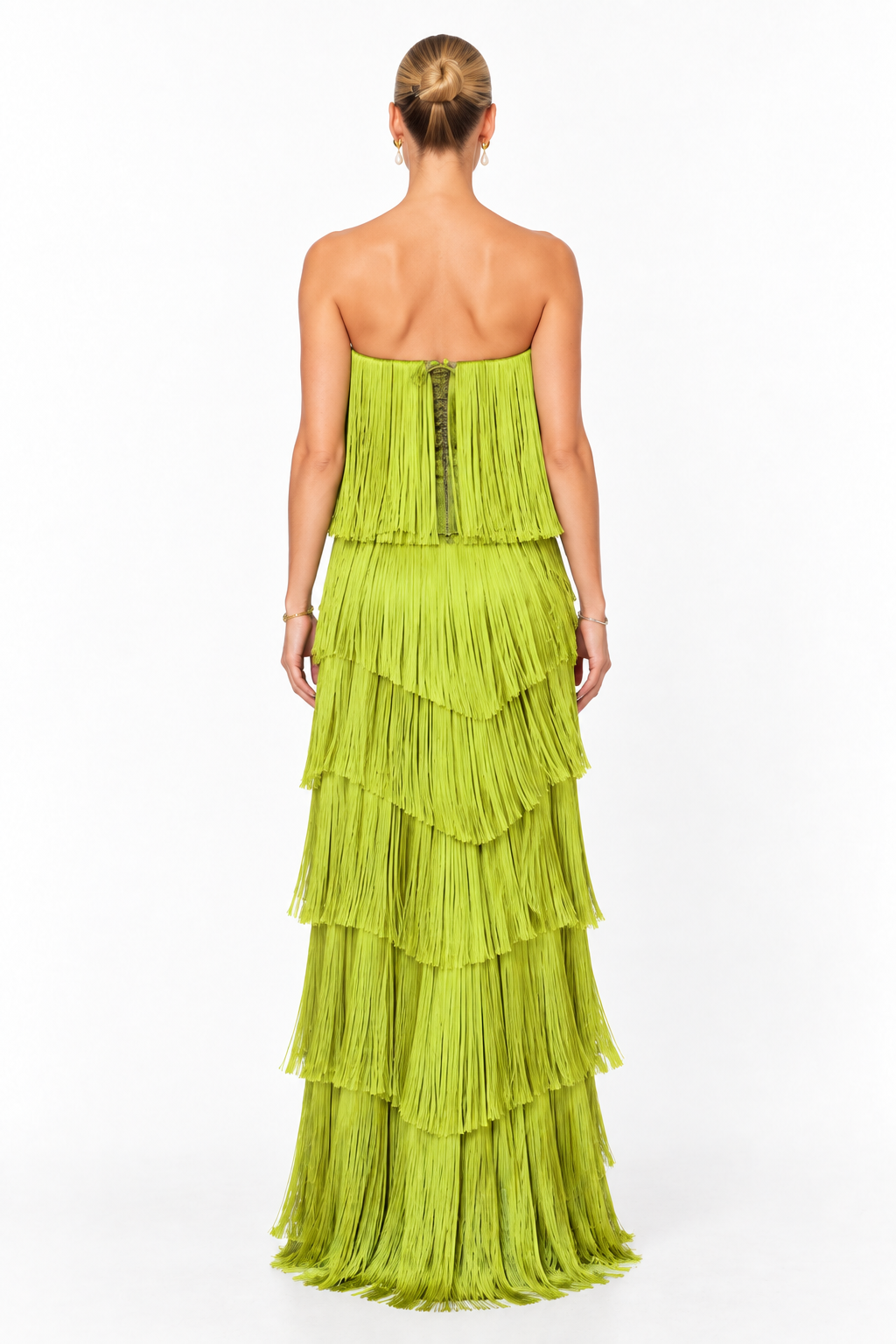 Abito lungo “Livia” con frange – Verde Lime