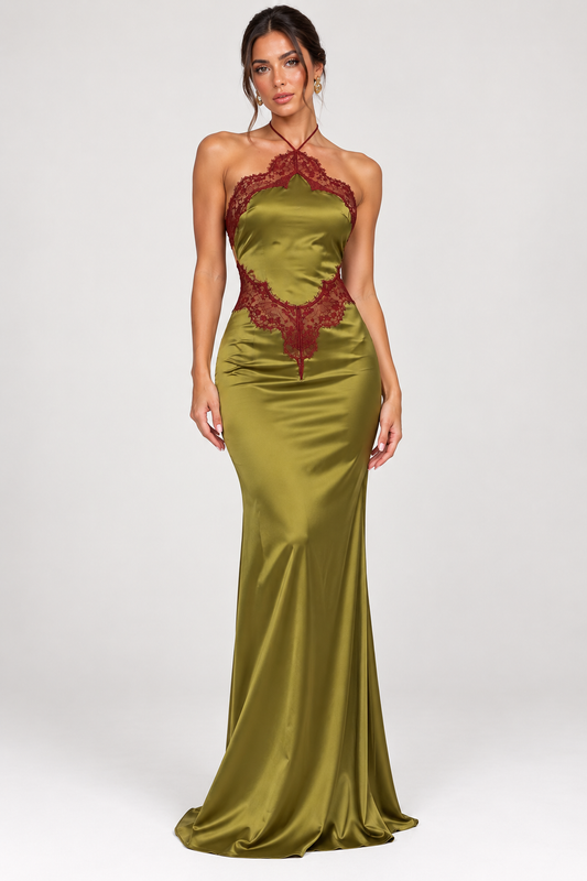 Valeria Lace Satin Maxi Dress