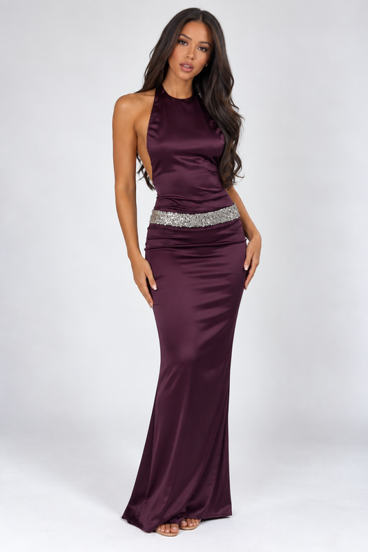 Virelle Crystal Satin Maxi Dress