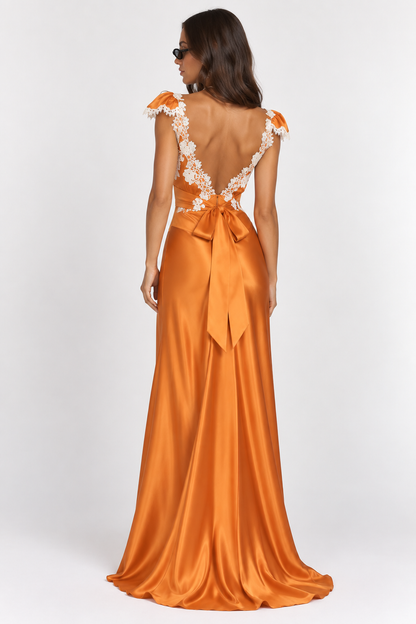 Solène – Lace Trim Satin Maxi Dress