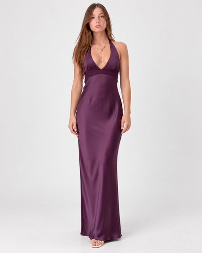 Virelle Satin Halter Maxi Dress