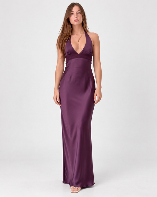 Virelle Satin Halter Maxi Dress