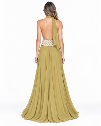 Amaris Embellished Halter Maxi Dress
